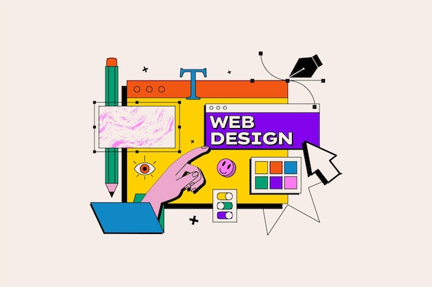 Vector web design concept in the flat cartoon style creative colorful illustration representing web design