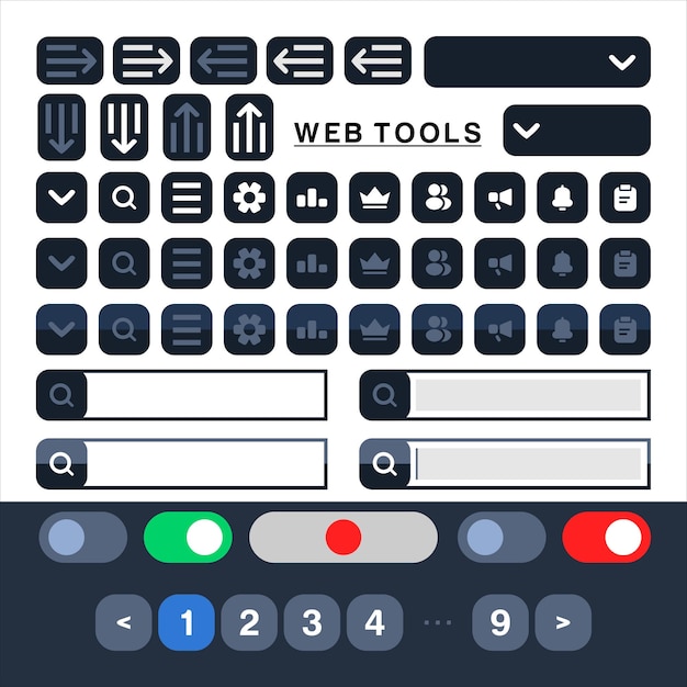 Web design elements Vector set of buttons and icons for web design