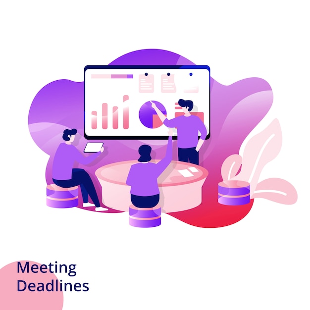 Web design page templates for Meeting Deadlines.  website and mobile app development. Modern style  illustration.