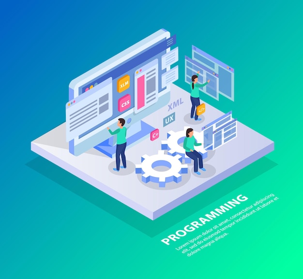 Web development isometric concep illustration