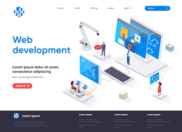 Web development isometric landing page template