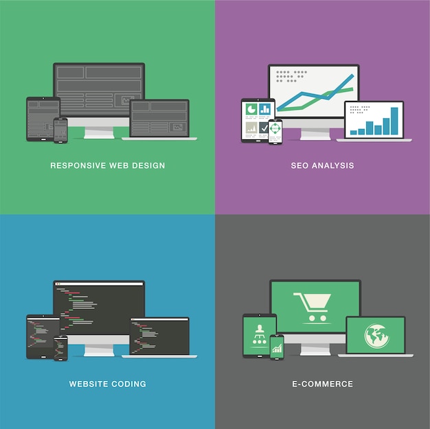 Web development minimal flat business vector computer concepts