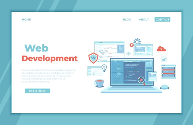 Web Development Programming Coding. laptop with program code on the screen, virtual screens
