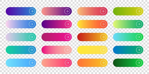 Web gradienr buttons Color rounded button collection Vector set