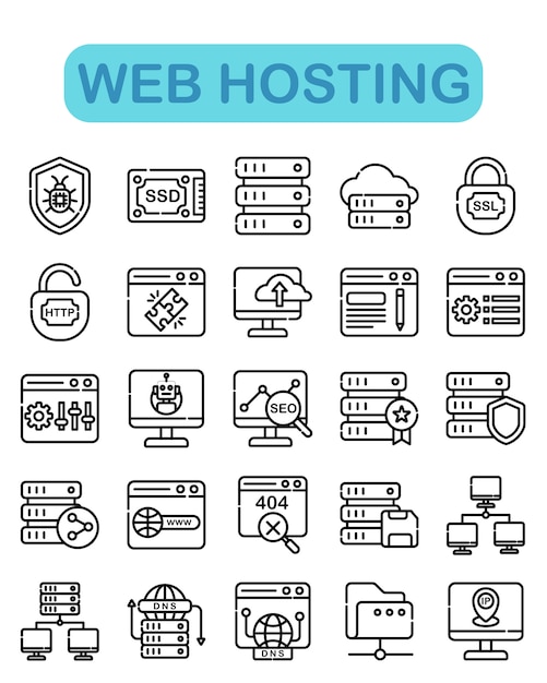 Web Hosting icons set, Outline style  