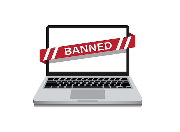 Web page banned on laptop screen, security blocked illegal web symbol illustration vector