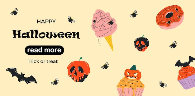 Vector web page design template cute halloween food vector illustration for poster banner website