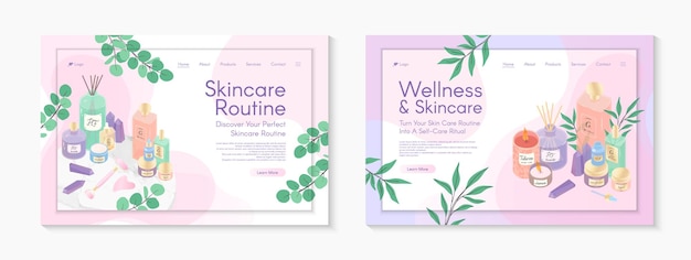 Vector web page design templates for skin care treatmentface massage tutorialspawellnessnatural productscosmeticsself carevector illustration concepts for website mobile websitelanding page layouts