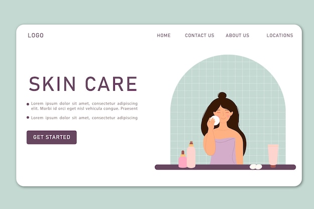 Web page illustration of woman skin care Hygiene cosmetics