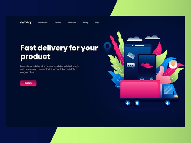 Web page  templates for online shopping,a truck sent goods that were ordered quickly