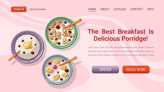 Web page with illustrations of porridge