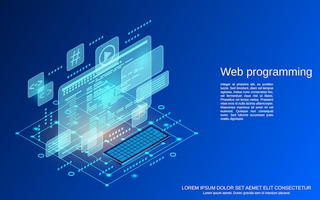 Web programming flat 3d isometric vector concept illustration