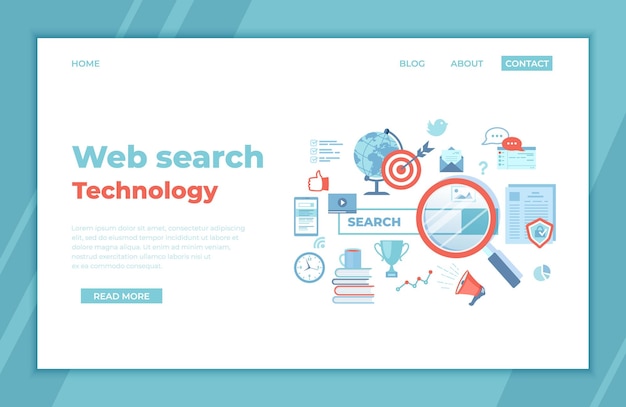 Web search technology, Search engine, SEO, Data finding. Search bar with result elements.