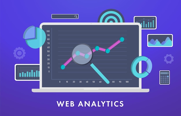 Vector web statistics and analytics statistical data analysis and website metrics