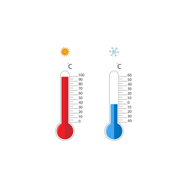 Web Thermometer icons hot and cold temperature for summer and winter design