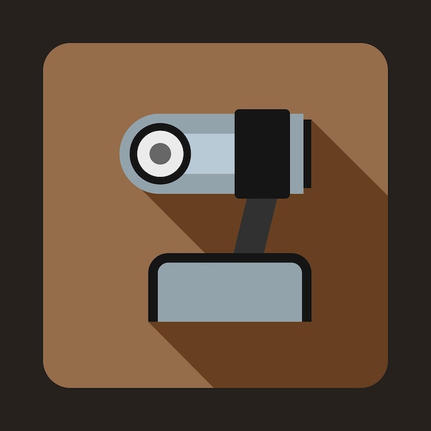 Webcam icon in flat style on a coffee background