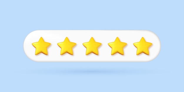 WebFive stars customer product rating review Yellow five stars quality rating icon isolated on blue background Vector 3d illustration