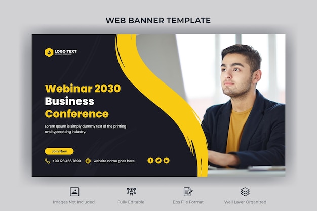 Webinar business conference web banner and youtube thumbnail template