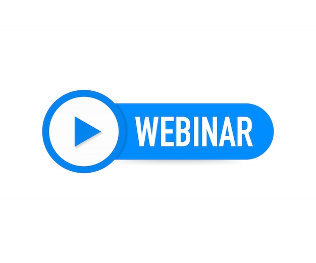 Webinar Icon, flat design style with blue play button. 