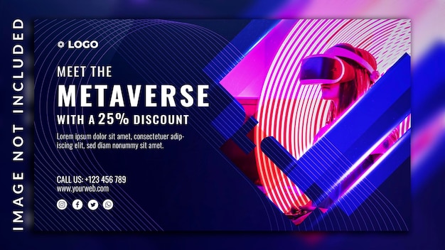 Webinar virtual technology and future technology metaverse conference horizontal vertical discount sale banner design with a girl photo