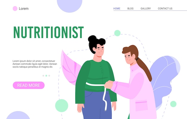 Webpage mockup for nutritionist or dietitian cartoon vector illustration