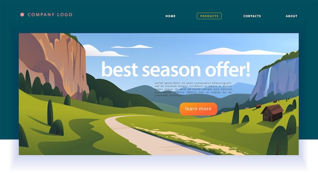 Webpage with vector landscape flat illustration design template