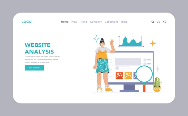 Vector website analysis web or landing conversion rate and traffic analysis experts analyzing website