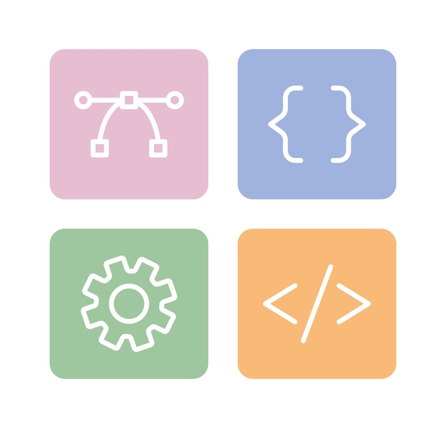 Website app development buttons linear flat color vector icons set