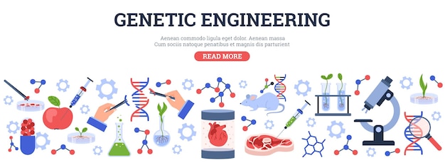 Website banner about genetic engineering flat style vector illustration