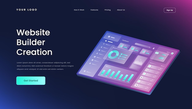 Website builder gradient 3d isometric   illustration landing page template glass effect