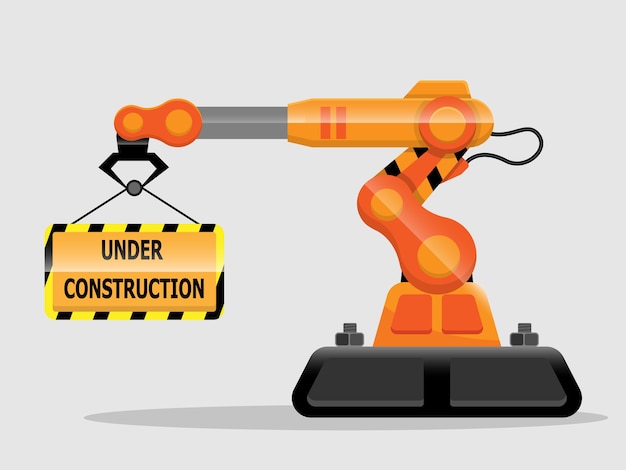 Website under construction with robotic arm  illustration flat design