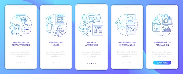 Website content types blue gradient onboarding mobile app screen