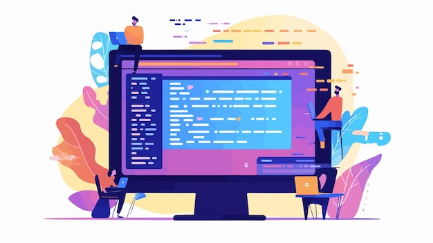 Vector website design concept with code programming on page