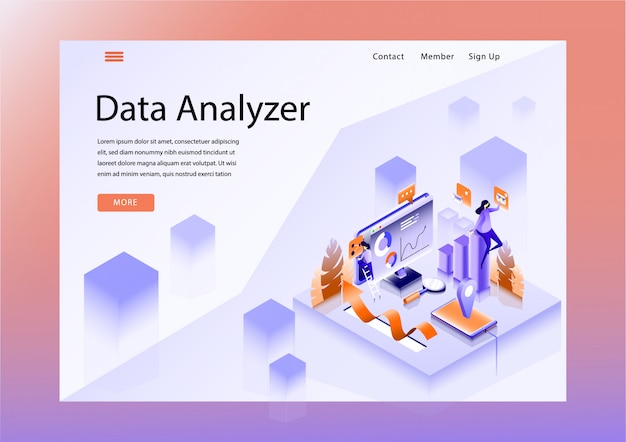 Website design layout with data analyzer theme