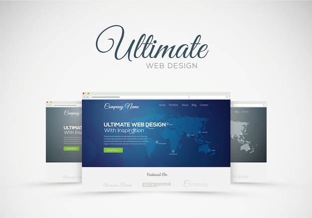 Website design showcase in web browser vector concept