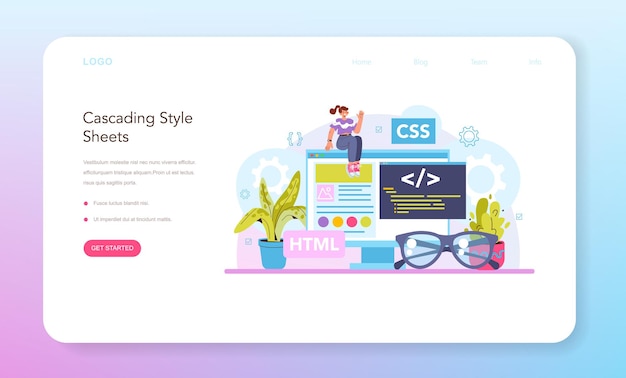 Website development web banner or landing page. HTML coding