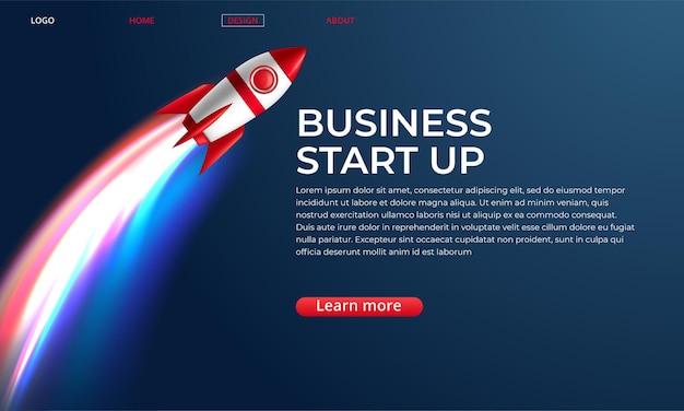 Website landing home page with rocket