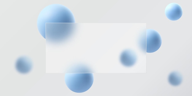 Website landing page in glass morphism style A partition made of transparent material with floating blue spheres