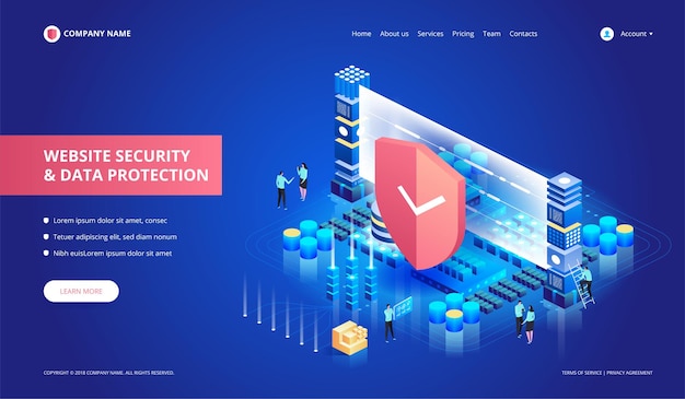 Website Security and Data Protection.  isometric illustrat