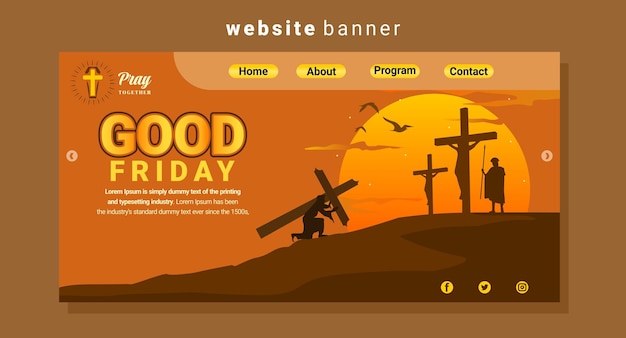 Website template design commemorating good Friday with premium vector shapes