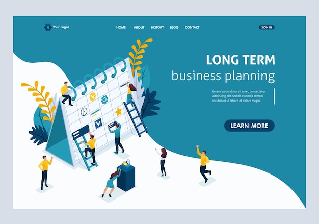 Vector website template landing page isometric concept creating a long-term business planning strategy. easy to edit and customize.