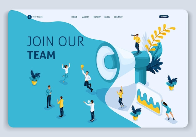 Website Template Landing page Isometric concept join our team, can use for, ui, ux web, mobile app, poster, banner. Easy to edit and customize.