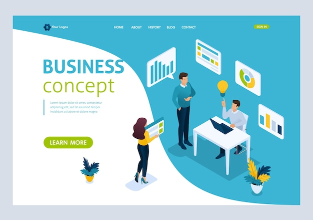 Website Template Landing page Isometric concept We bring the idea to life, idea creation, implementation. Easy to edit and customize, ui ux