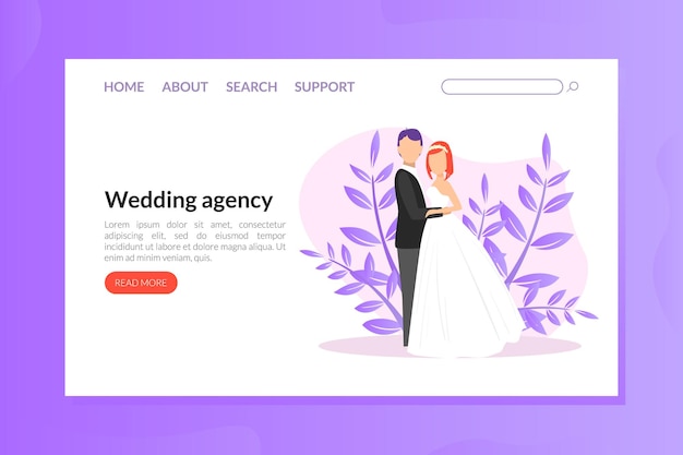 Vector wedding agency landing pagetemplate wedding party planning service website homepage or mobile app vector illustration