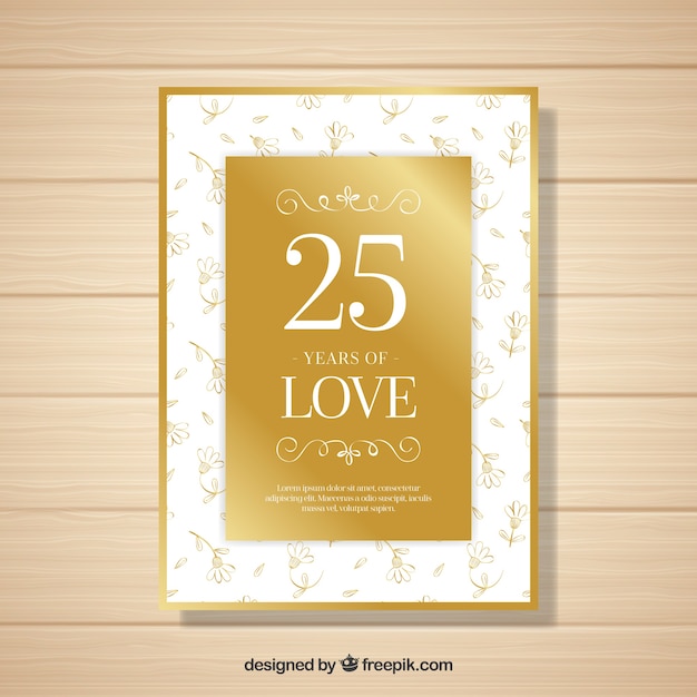 Wedding anniversary card with flowers in golden style