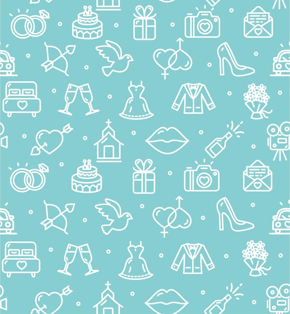 Wedding Background Pattern on Blue. Vector illustration