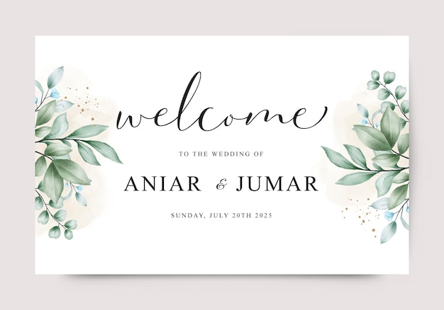 Vector wedding background template with elegant leaves and flowers