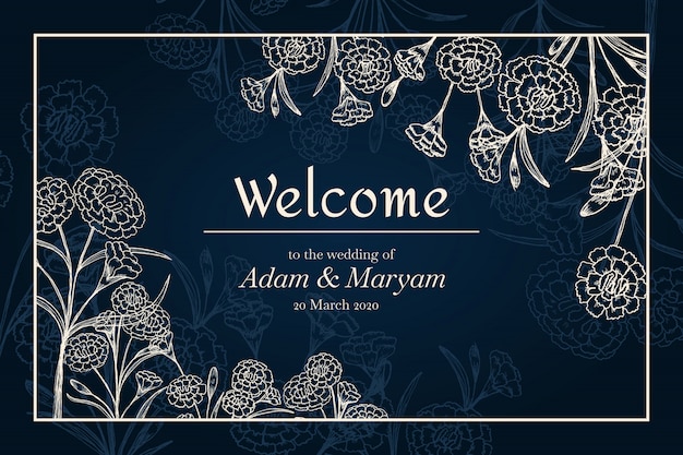 wedding banner invitation with outline beauty carnation flower