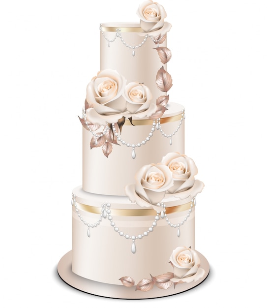 Wedding cake golden decorations and rose flowers