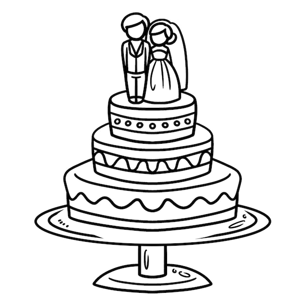 Wedding Cake Isolated Coloring Page for Kids